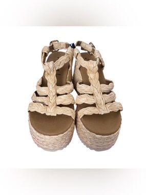 Free People Raffia Rendezvous Wedge Sandal Women's 11 Beige Platform Braid NEW